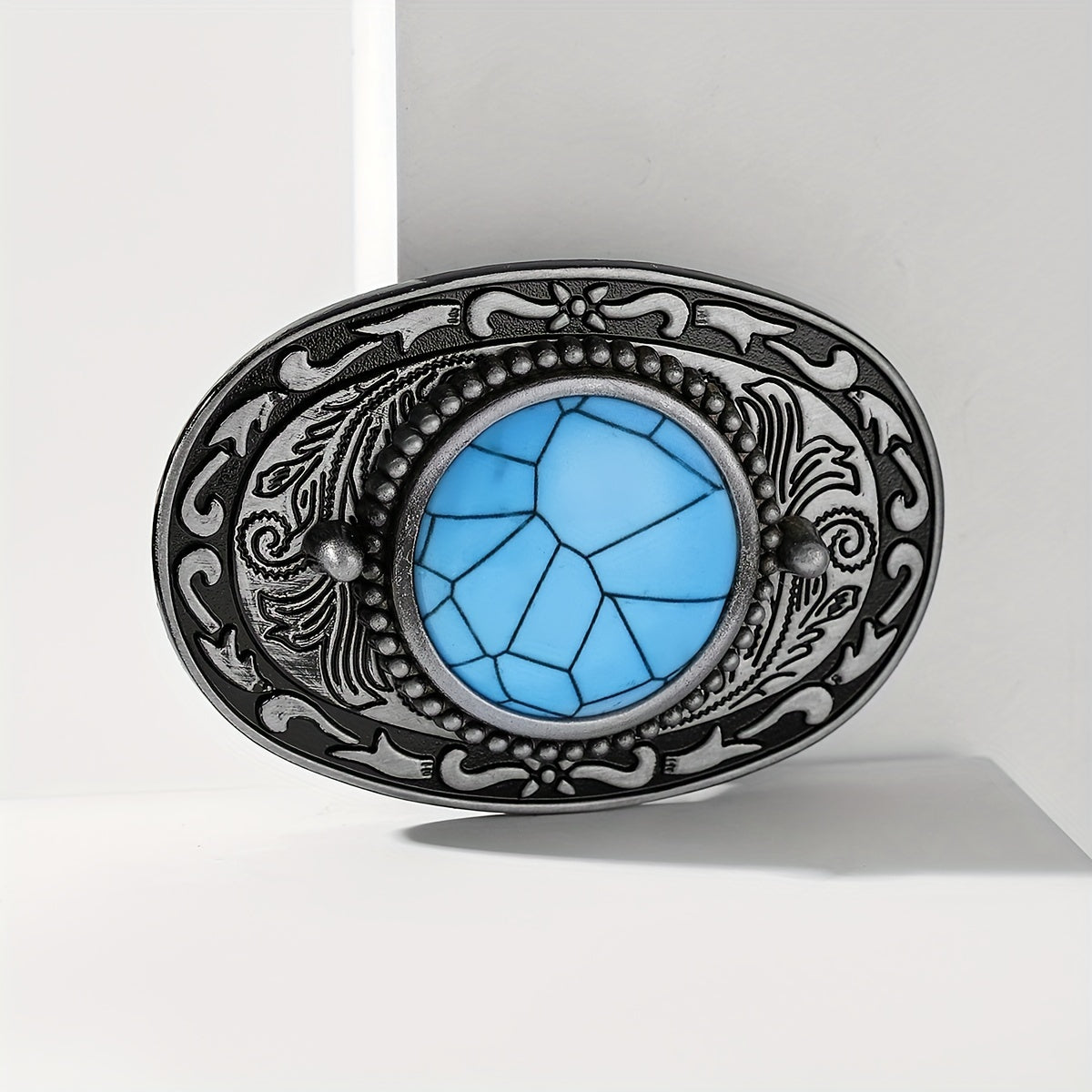 Boho Turquoise Oval Belt Buckle Vintage Carved Cowboy Cowgirl Belt Buckle