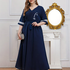  Abstract Face Print V Neck Maxi Dress