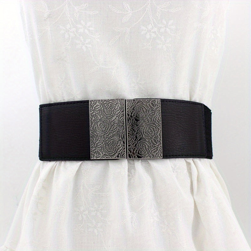 Vintage Geometric Buckle Girdle For Women Elastic Wide Waistband