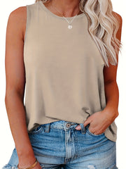  Casual Tank Top Women's Solid Round Neck Stretch Tank