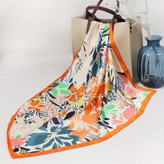 Flower Print Silk Shawl Bandana Head Wrap Neckerchief
