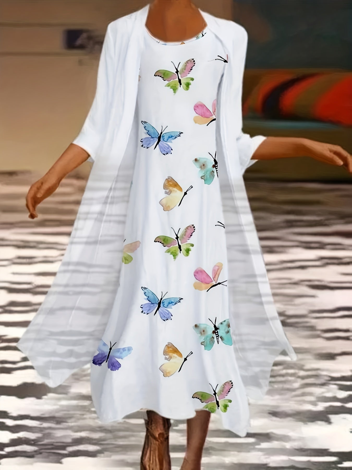 Women's Plus Floral Print Tank Dress & Long Sleeve Coat Set