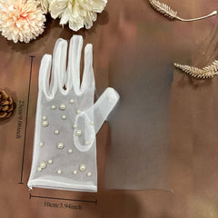 Short Lace Gloves with Pearl Embellishments for Weddings