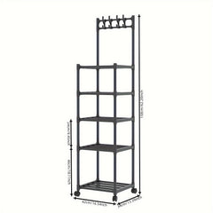 5-Layer Kitchen Storage Rack with Pulleys & Hooks