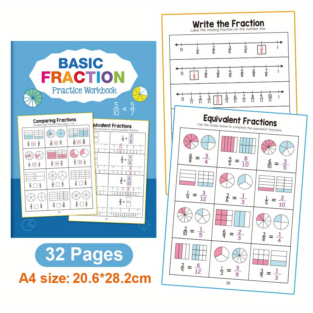 Fractions Practice Book for Ages 3-5 with Colorful Illustrations
