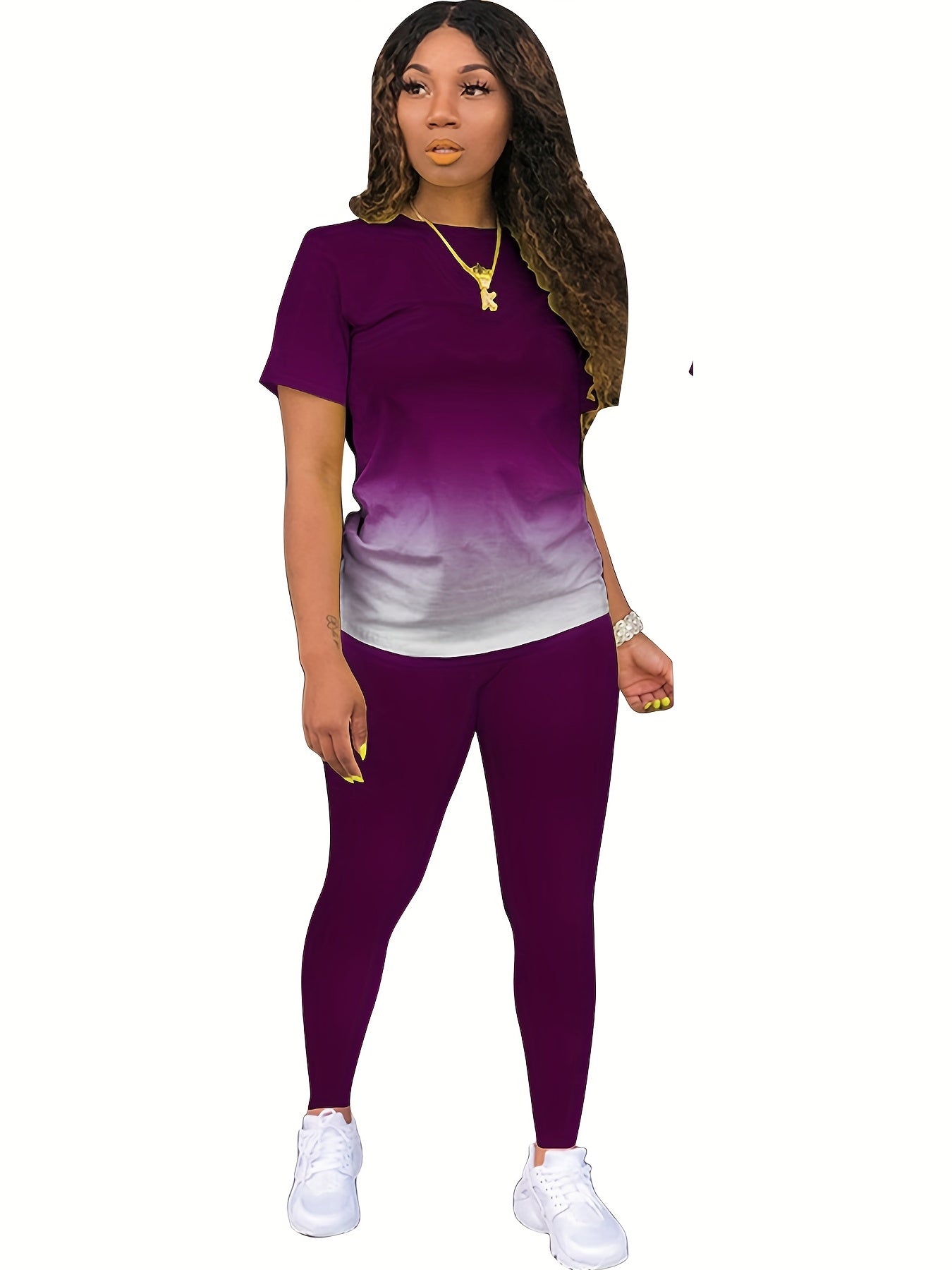 Spring & Summer Two-piece Set Gradient T-shirt & Slim Pants Outfits