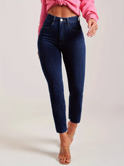 Medium Stretch Slim Fit Cropped Jeans Solid Washed Denim Pants