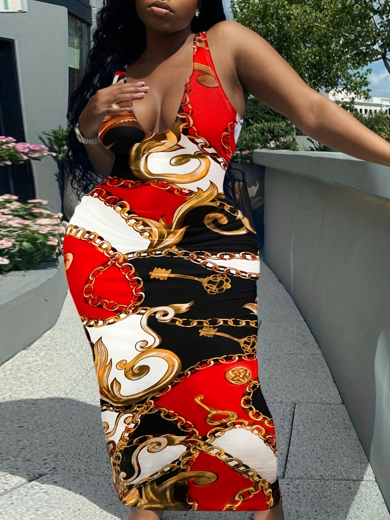  Colorblock Tie Dye Bodycon Maxi Tank Dress