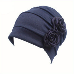 Flower Decor Turban Cap Head Wrap Elastic Hijab Hat Cotton Beanie Chemo Hats