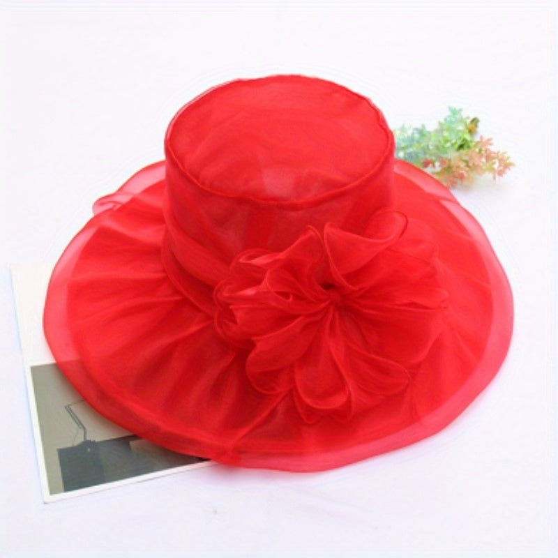 Foldable Flower Organza Sun Hat Solid Mesh Breathable Travel Beach Hats