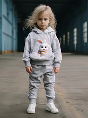 Girls Bunny 3D Print Hooded Sweatshirt Top Sweatpants Set