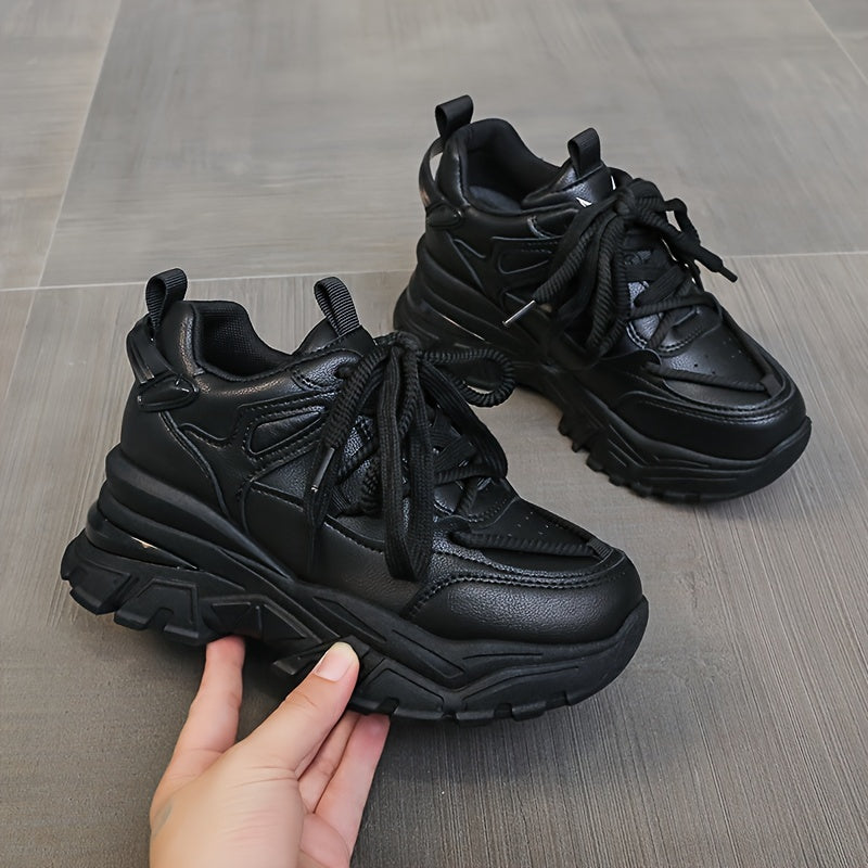 Women's Lace up Front Platform Chunky Sneakers Height Increased