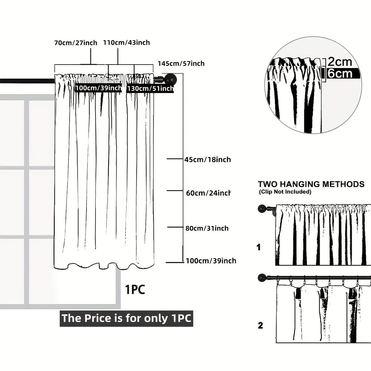 Coffee Tassel Lace Curtain with Rod Pocket for Home Decor