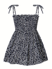 Leopard Lace Up Shirred Beach Cami Dress