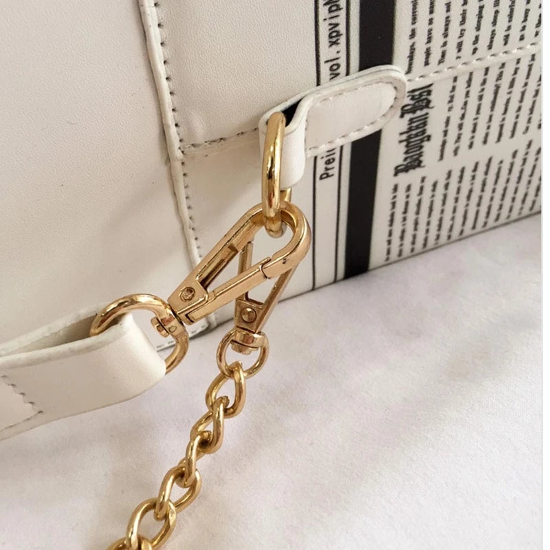 63HC Women Chain Crossbody Bag Leather Shoulder Bags Novelty Newspaper Handbags