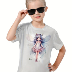 3D Fairy Graphic Crew Neck T shirt Girls Casual Summer Top
