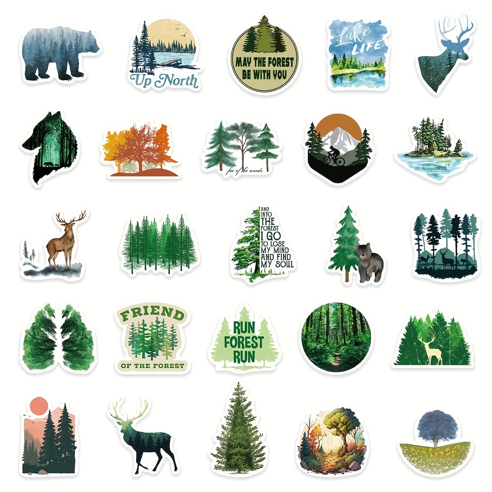 50pcs Green Forest Stickers Healing Waterproof Stickers