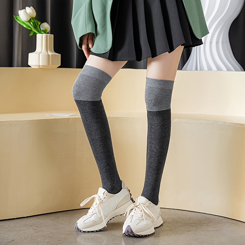 2 Pairs Colorblock Thigh High Socks Women's Stockings