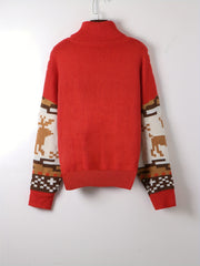  Christmas Sweater Colorblock Graphic Print High Neck Jumper