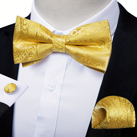 Men's Paisley Silk Bow Tie Set for Wedding Formal Suit