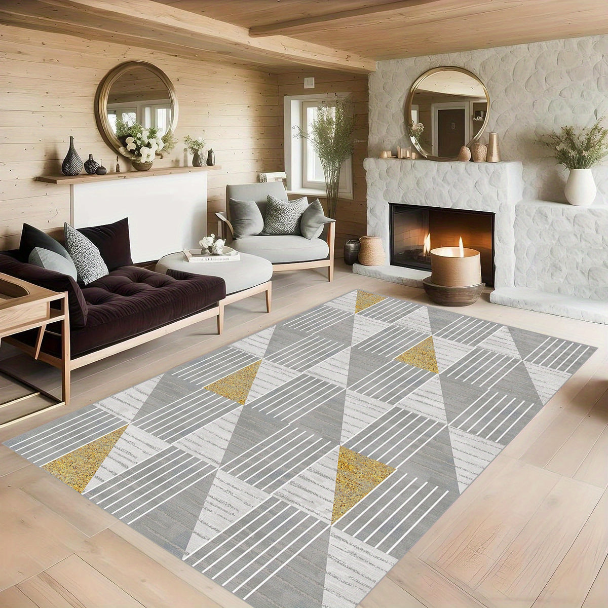 Geometric Line Checkered Carpet for Living Room Sofas Bedrooms Kitchens
