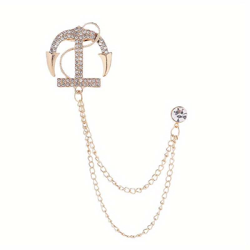 Men's Navy Artificial Diamond Anchor Brooch Coat Pin