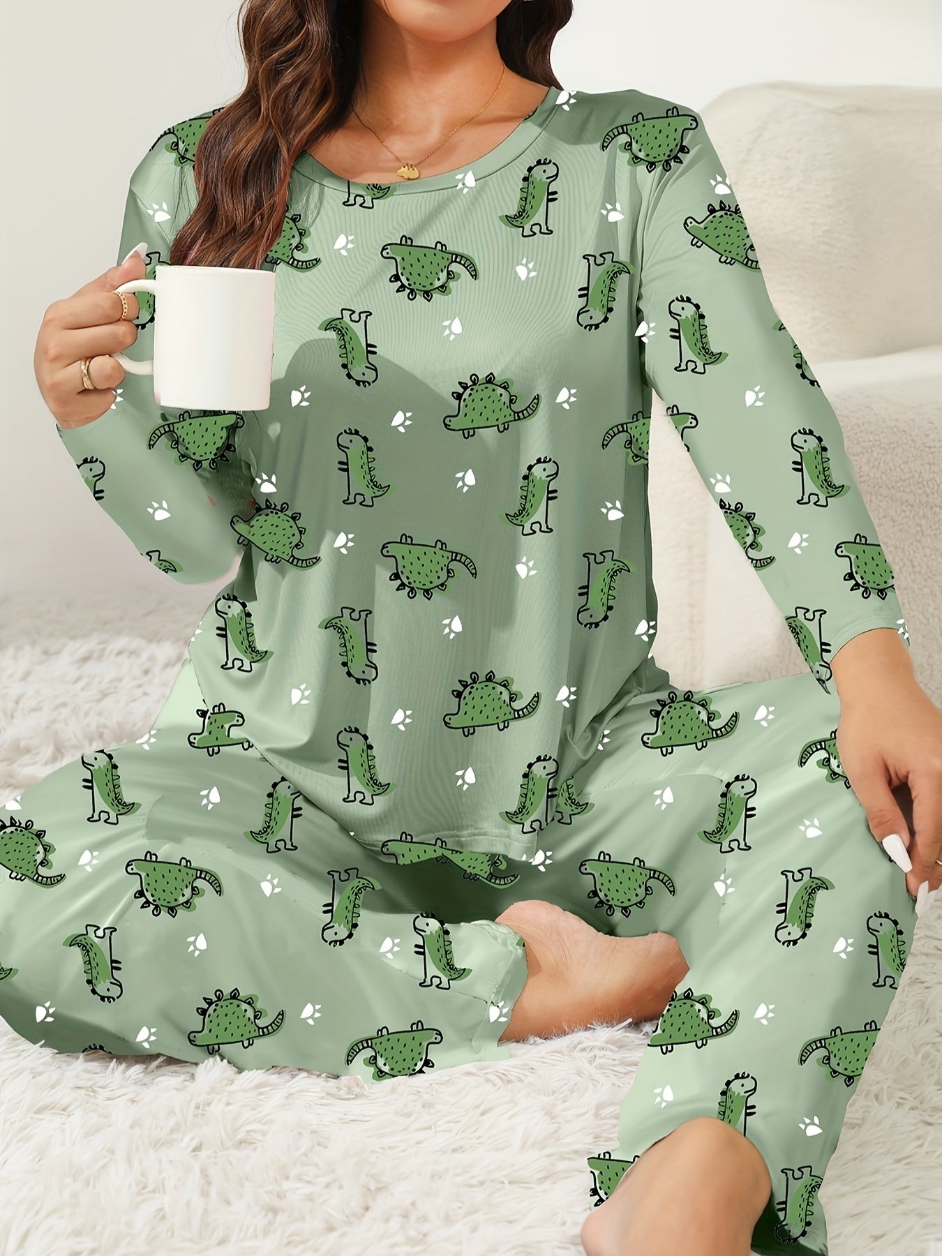  Dino & Paw Print Long Sleeve Pajama Set