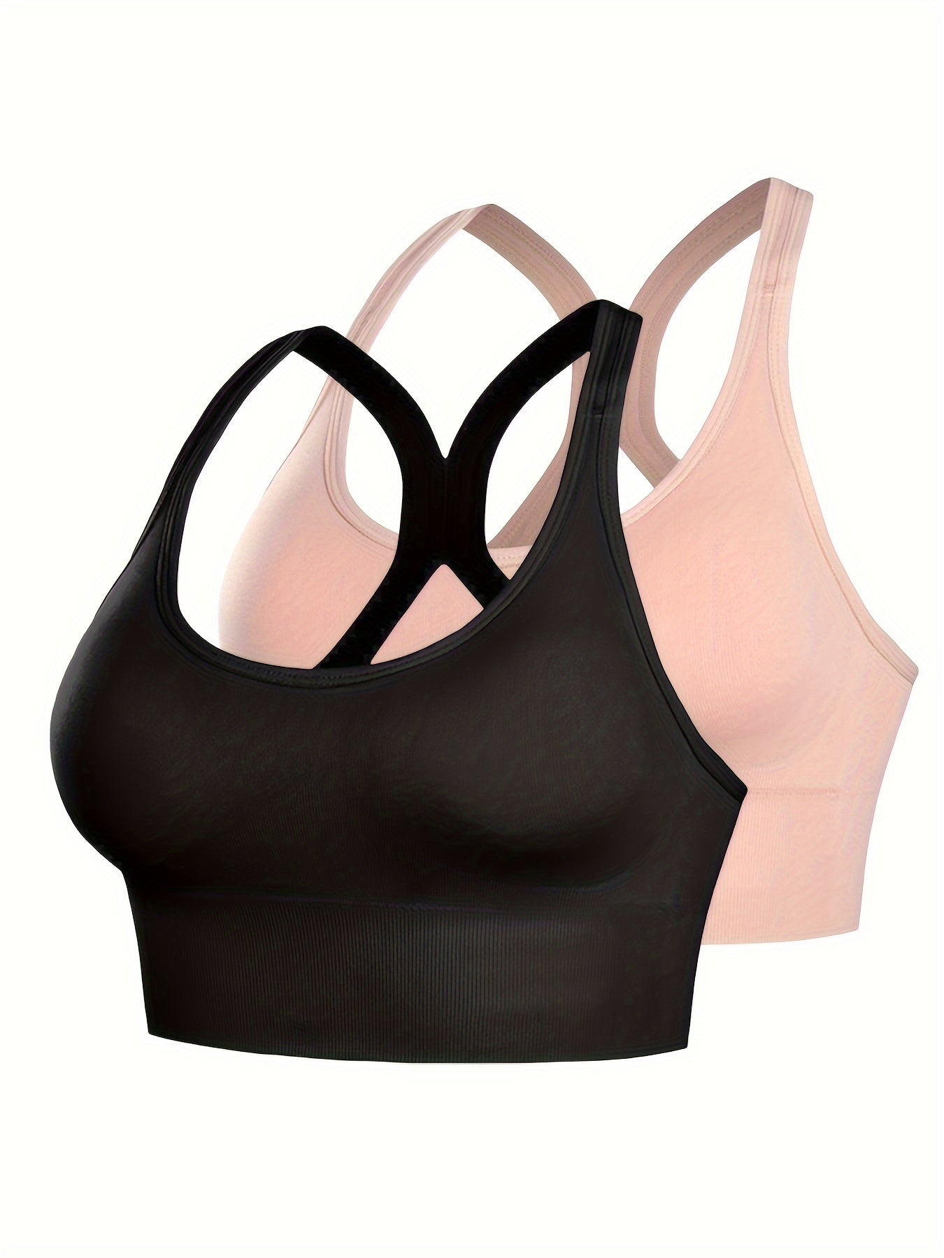 2Pcs Wireless Sports Bras Comfy & Breathable Running Workout Bra