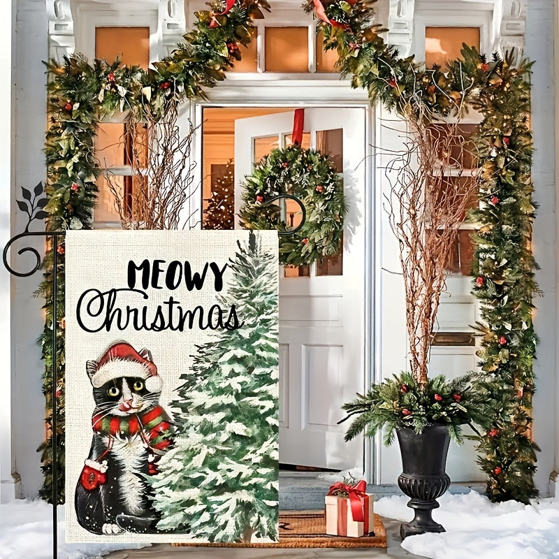 Meowy Christmas Cat Garden Flag 12X18 Inch