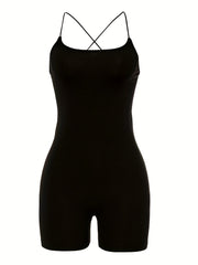 Solid Halter Neck Romper Jumpsuit Sexy Sleeveless Backless Jumpsuit