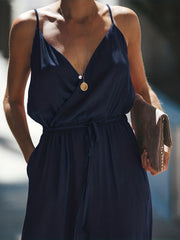  Leaf Print Surplice Neck Jumpsuit With Belt