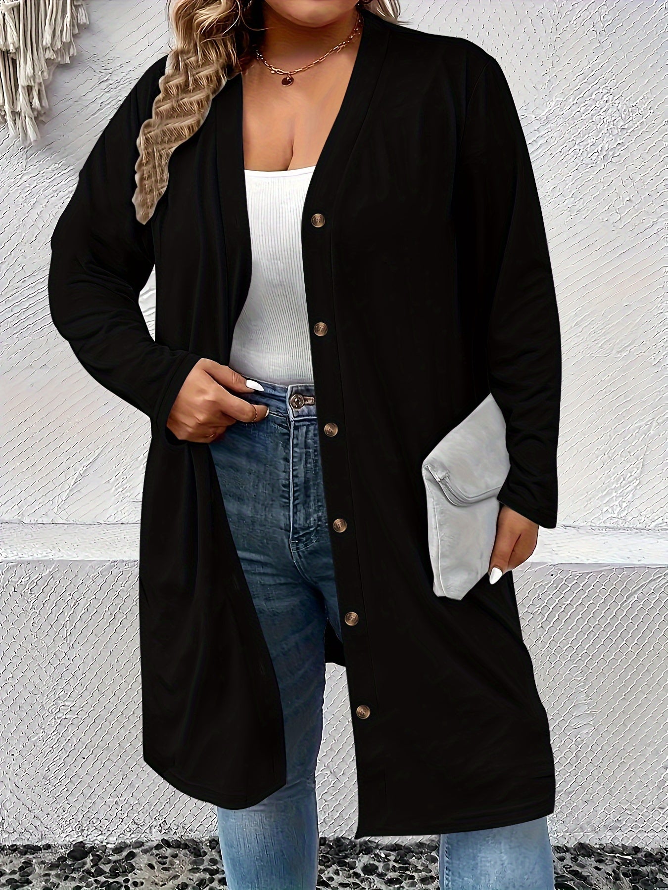  Solid Long Sleeve Button Up Cardigan
