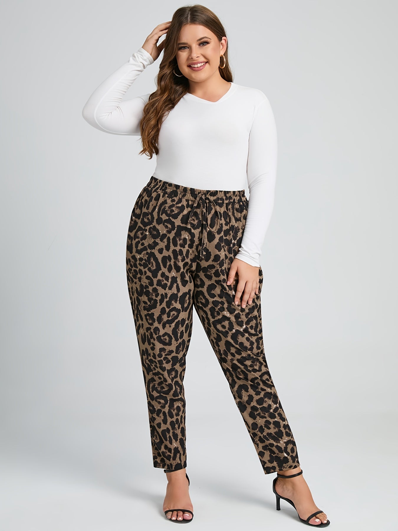 Leopard Print High Rise Cropped Pants Plus Size