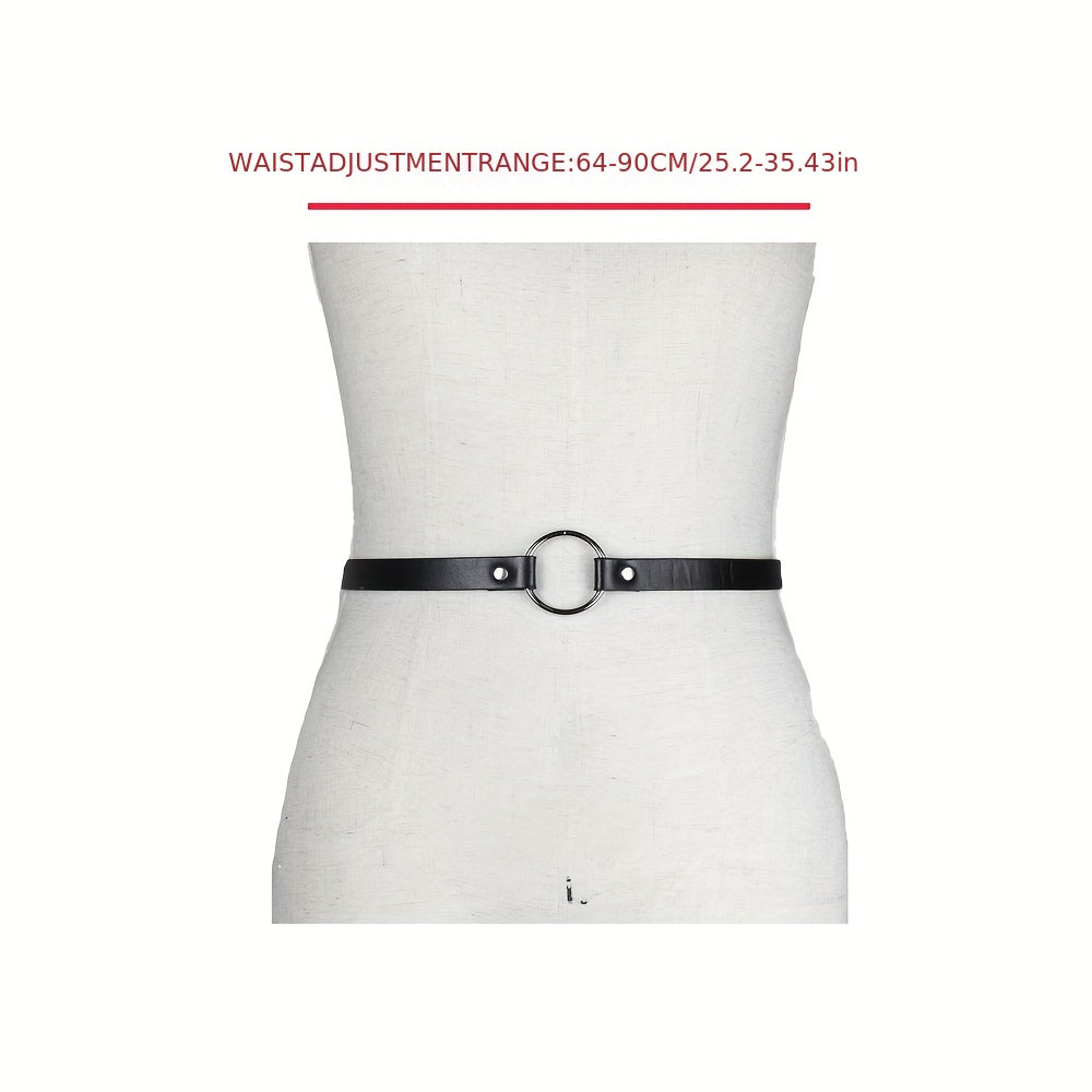 Circle Rivet PU Leather Belt Thin Gothic Waistband Adjustable Punk Belts