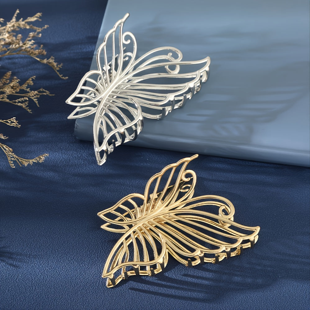 Silver Butterfly Hair Claw Large Barrettes for Girls and Women