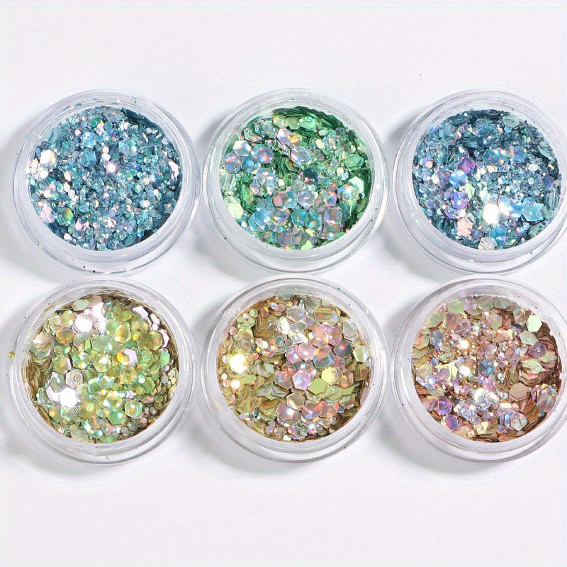 6 Boxes Holographic Nail Glitters for DIY Nail Art