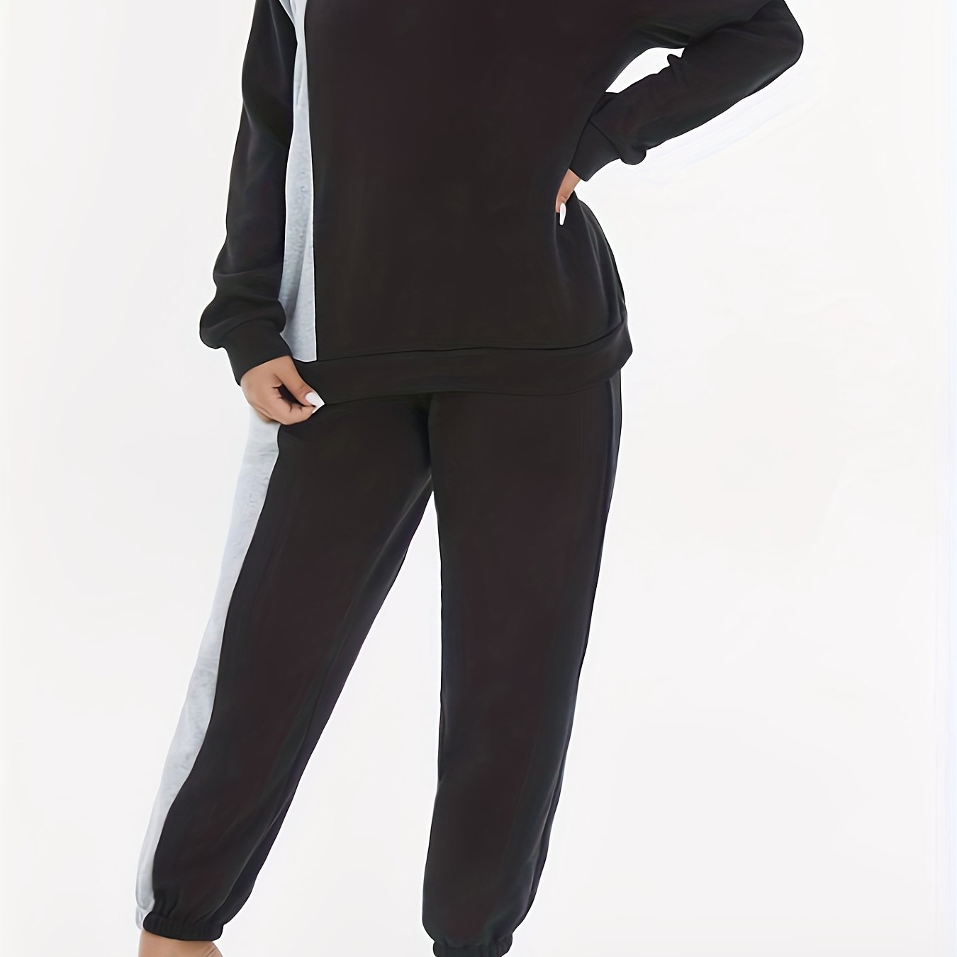  Colorblock Round Neck Top & Jogger Pants Set