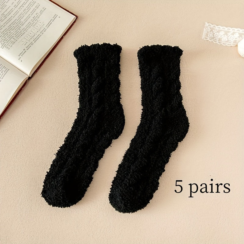 5 Pairs Fuzzy Mid Tube Socks Women's Stockings