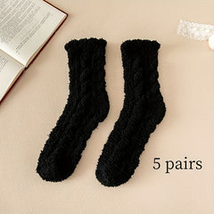 5 Pairs Fuzzy Mid Tube Socks Women's Stockings