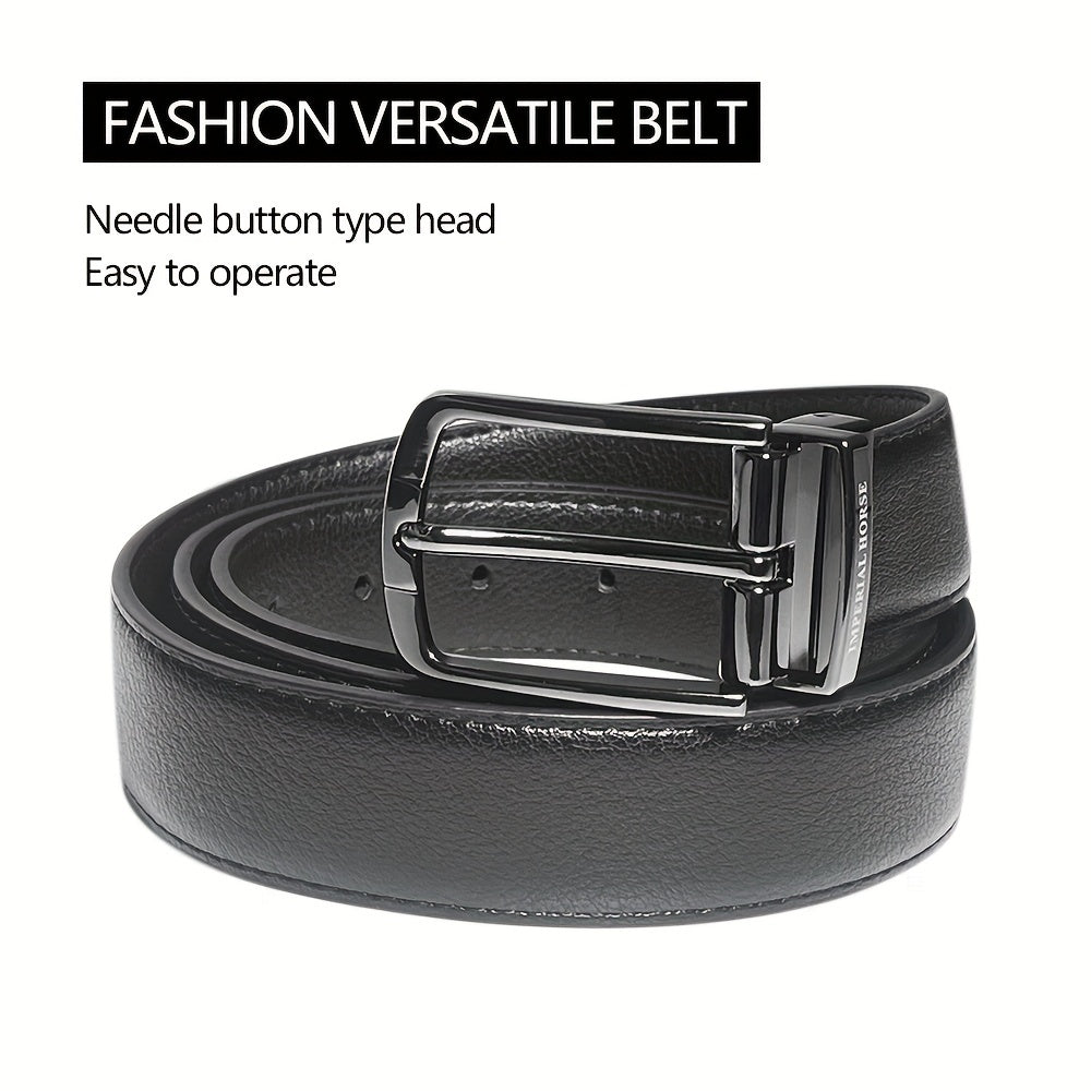 Men's Cowhide Leather Belt Brown Dual Flip Buckle + Box