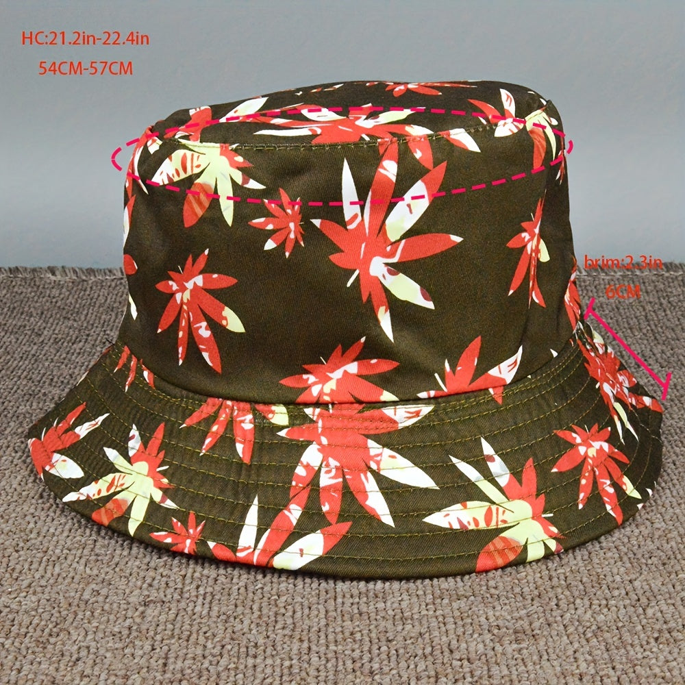 Maple Leaf Print Bucket Hat Foldable Outdoor Sun Protection Sunshade