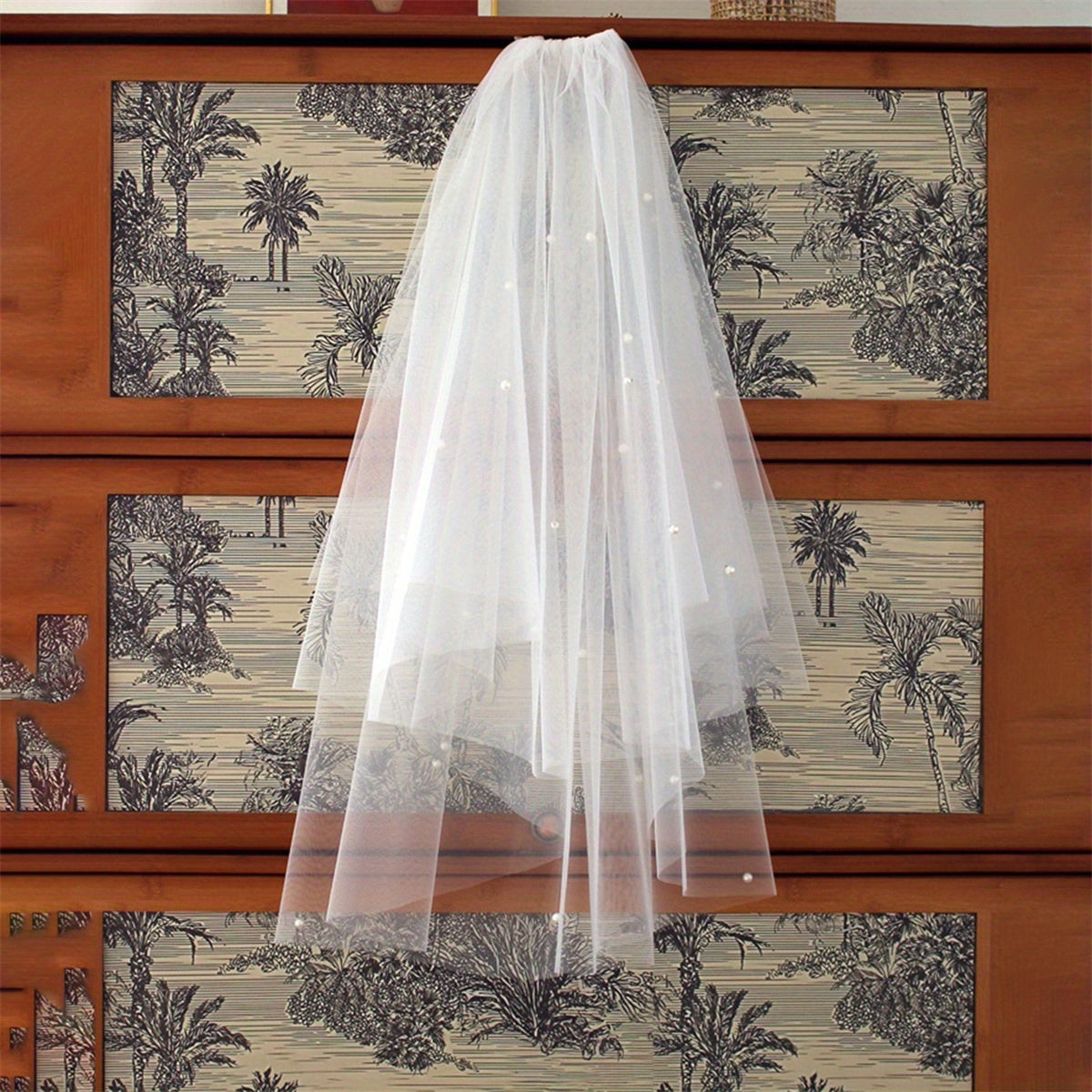 Sheer Lace Wedding Veil with Tulle Train & Headpiece