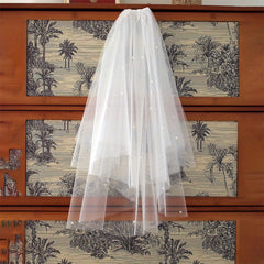 Sheer Lace Wedding Veil with Tulle Train & Headpiece