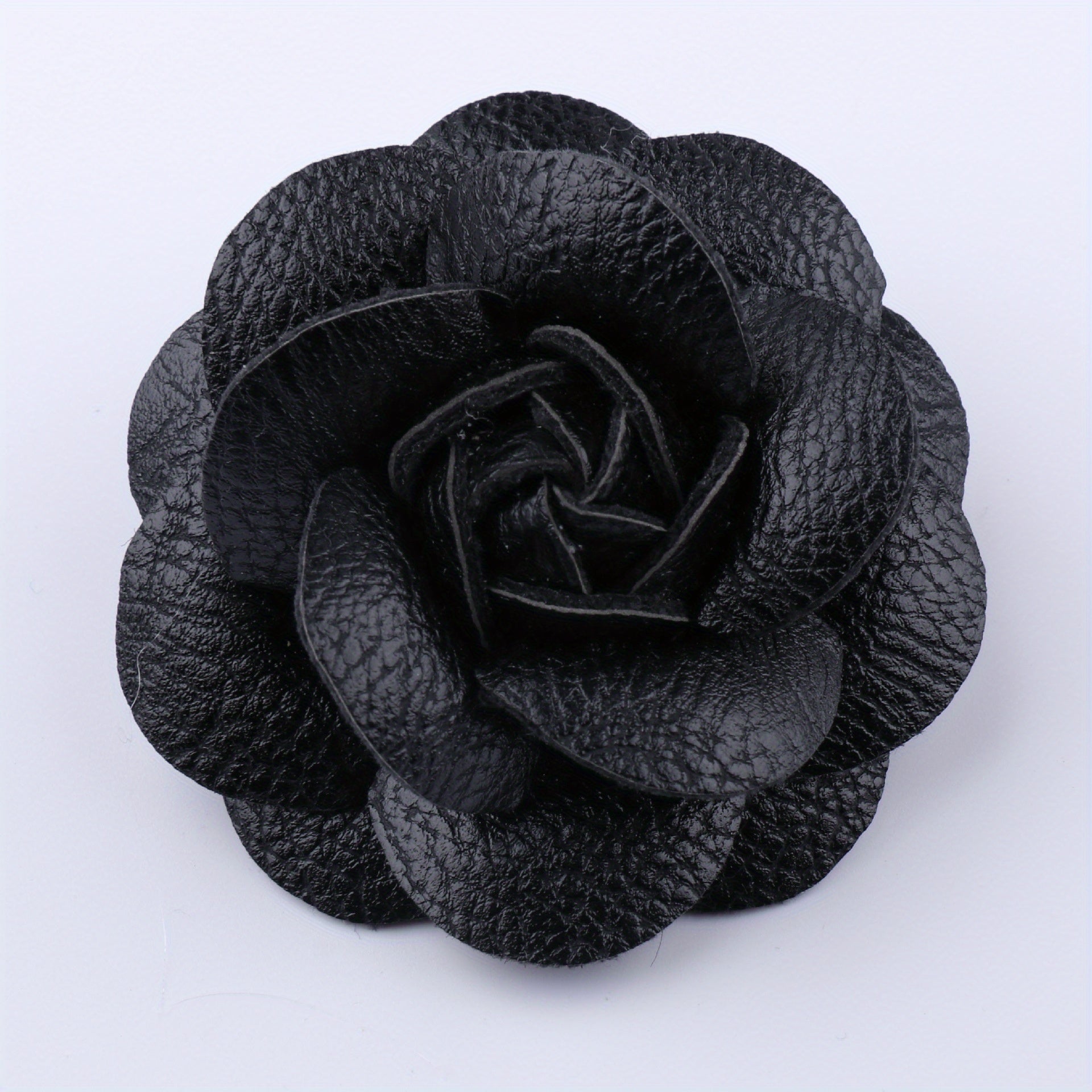 Unisex PU Leather Camellia Flower Boutonniere Stick Brooch Pin