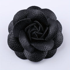 Unisex PU Leather Camellia Flower Boutonniere Stick Brooch Pin