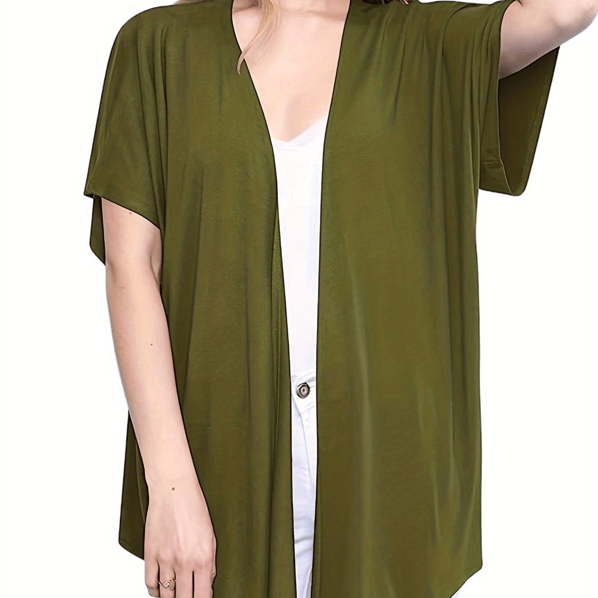  Solid Half Sleeve Open Front Cardigan