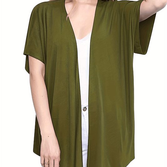  Solid Half Sleeve Open Front Cardigan