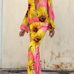 Sunflower Print 2 Piece Set Sun Protection Clothing
