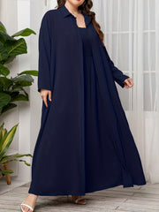  Solid Coat & Shirred Maxi Dress Set