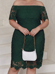  Bodycon Midi Dress with Lace Off Shoulder